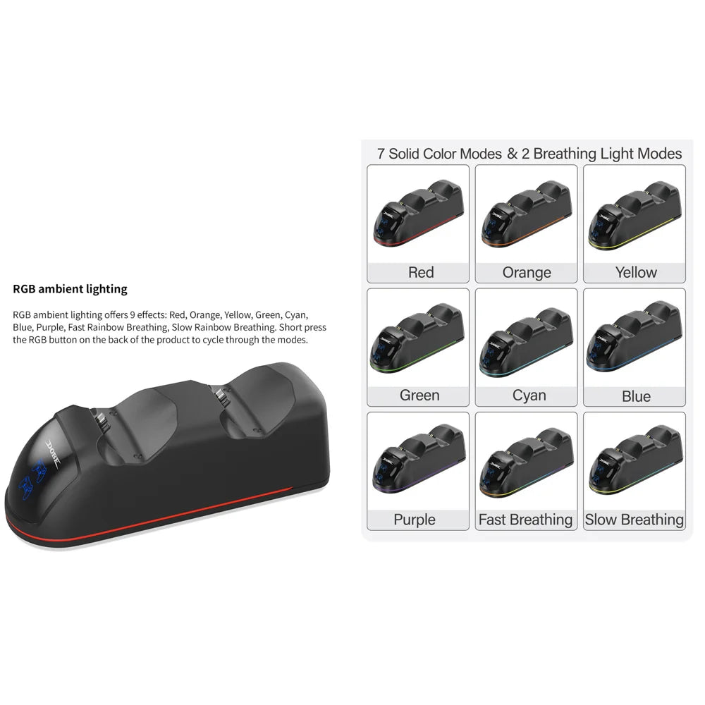 DOBE FOMIS ELECTRONICS TP4-889C Charging Station for Sony PlayStation 4/4 Pro/4 Slim Dual Controller RGB Charger Dock - Black - 2