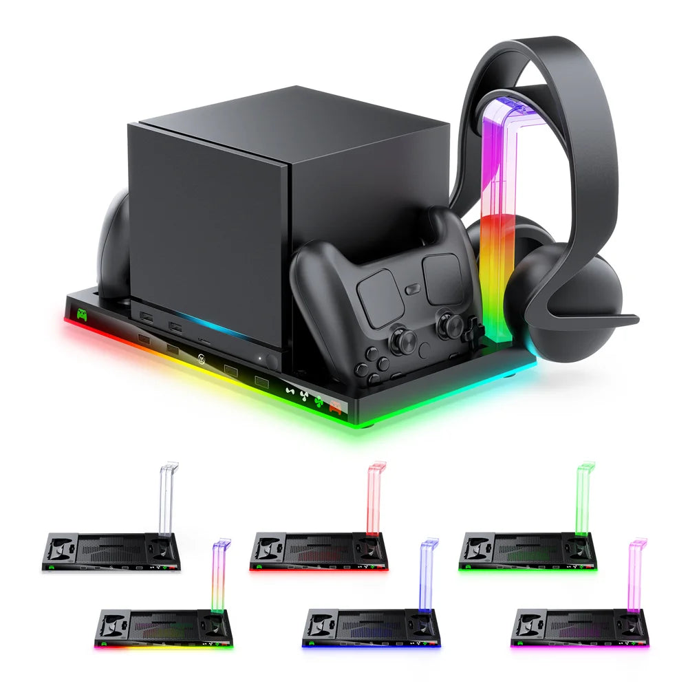 JYS-SDM003 For Steam Machine/Steam Controller Multi-function Charging Dock Headset Storage RGB Cooling Fan Stand - Black - 2