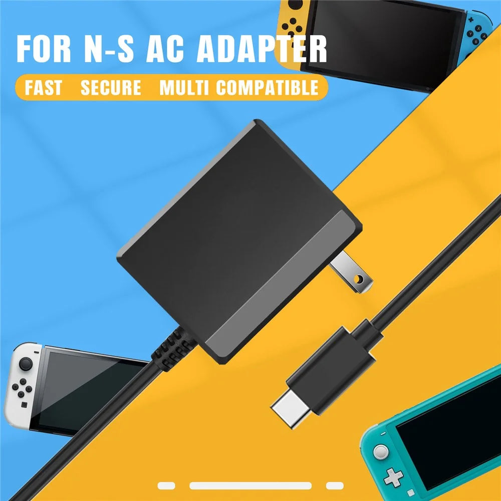 MIMD 2.6A AC Adapter for Nintendo Switch / Lite / OLED Game Controller Type-C Charger with 1.5m Cable - US Plug - 2
