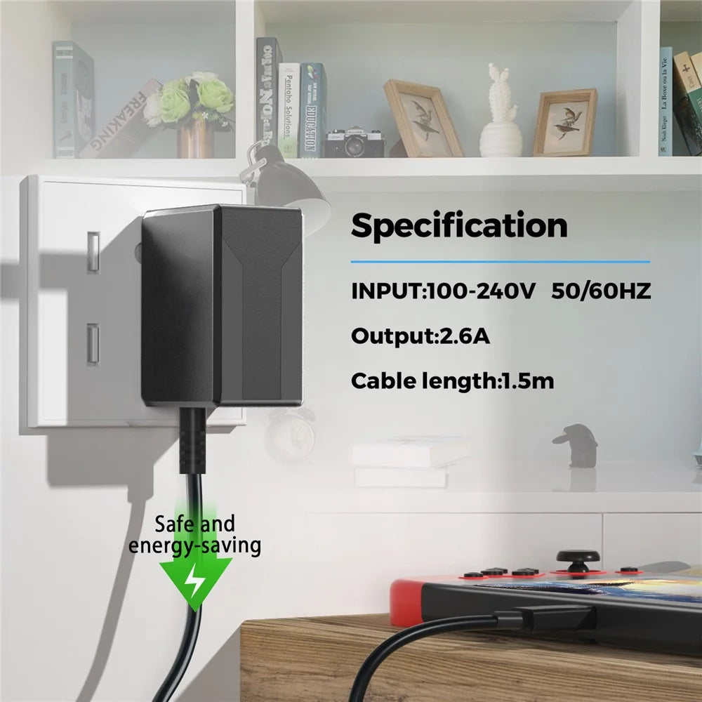 MIMD 2.6A AC Adapter for Nintendo Switch / Lite / OLED Game Controller Type-C Charger with 1.5m Cable - US Plug - 5