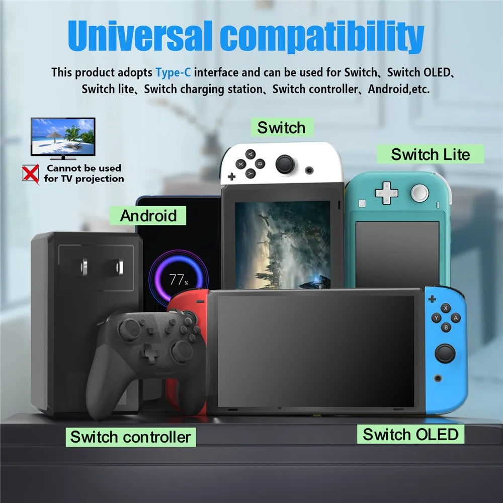 MIMD 2.6A AC Adapter for Nintendo Switch / Lite / OLED Game Controller Type-C Charger with 1.5m Cable - US Plug - 6