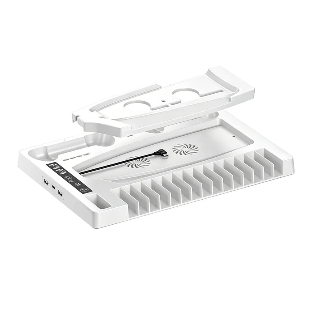IPLAY HBP-534 Cooling Stand for Sony PlayStation 5/5 Pro/5 Slim Digital/Disc Version Dual Controller Charging Station with Fan Headset Holder - White - 1
