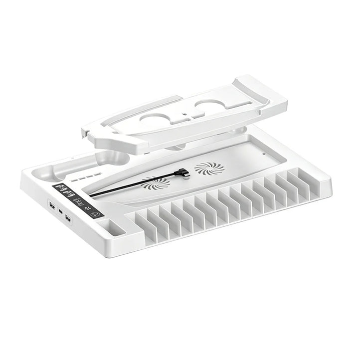 IPLAY HBP-534 Cooling Stand for Sony PlayStation 5/5 Pro/5 Slim Digital/Disc Version Dual Controller Charging Station with Fan Headset Holder - White - 1