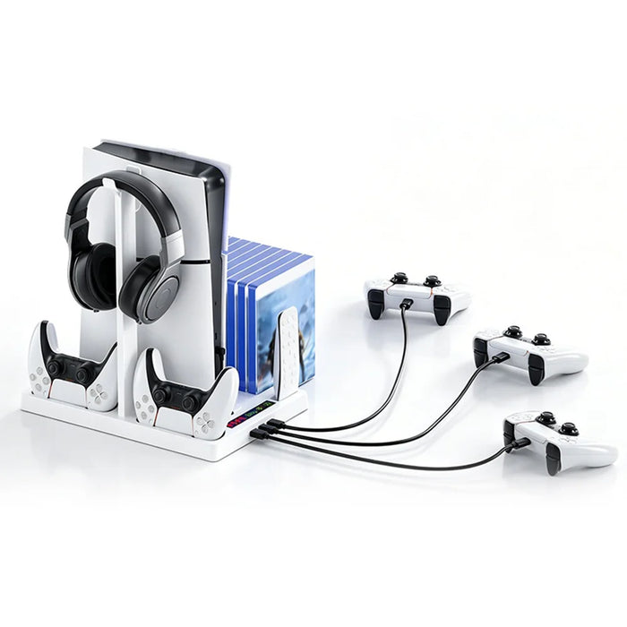 IPLAY HBP-534 Cooling Stand for Sony PlayStation 5/5 Pro/5 Slim Digital/Disc Version Dual Controller Charging Station with Fan Headset Holder - White - 5