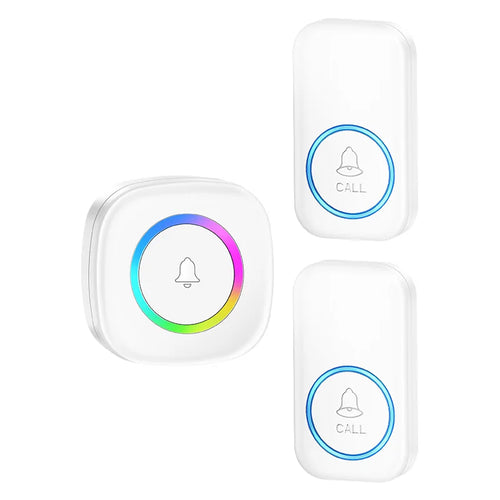 A6 Wireless Doorbell Kit 300m Range Colorful LED 60 Melodies No Wiring, 2 Transmitters + 1 Receiver - White US Plug - 1