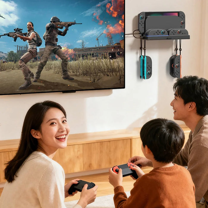 IPLAY HBS-2855 Wall Mount Charging Dock for Nintendo Switch 2 Joy-Con Controller with Game Card Storage Slot - Black - 6