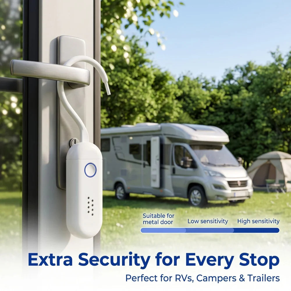 130dB Door Window Alarm with Sound and Light Flashing Hanging Door Handle Alarm for Hotel Home Security - White - 2