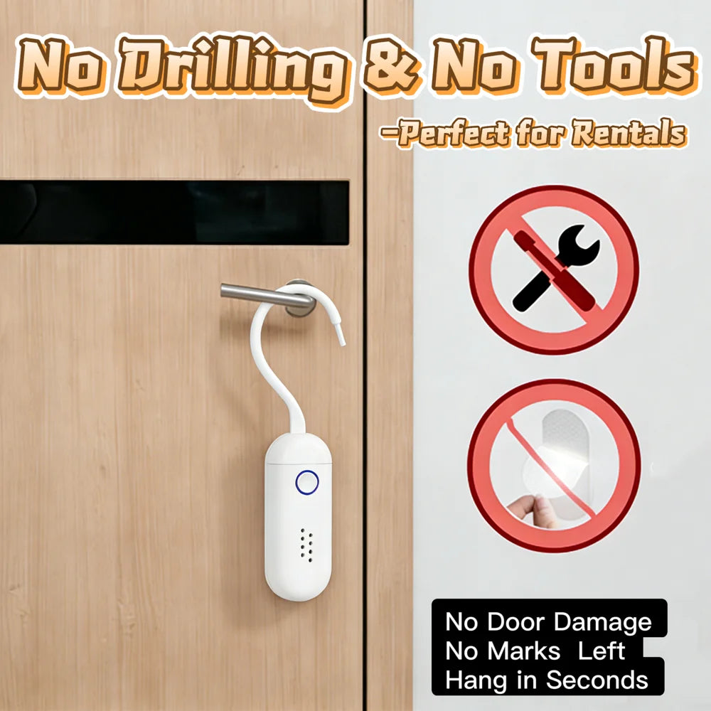 130dB Door Window Alarm with Sound and Light Flashing Hanging Door Handle Alarm for Hotel Home Security - White - 5