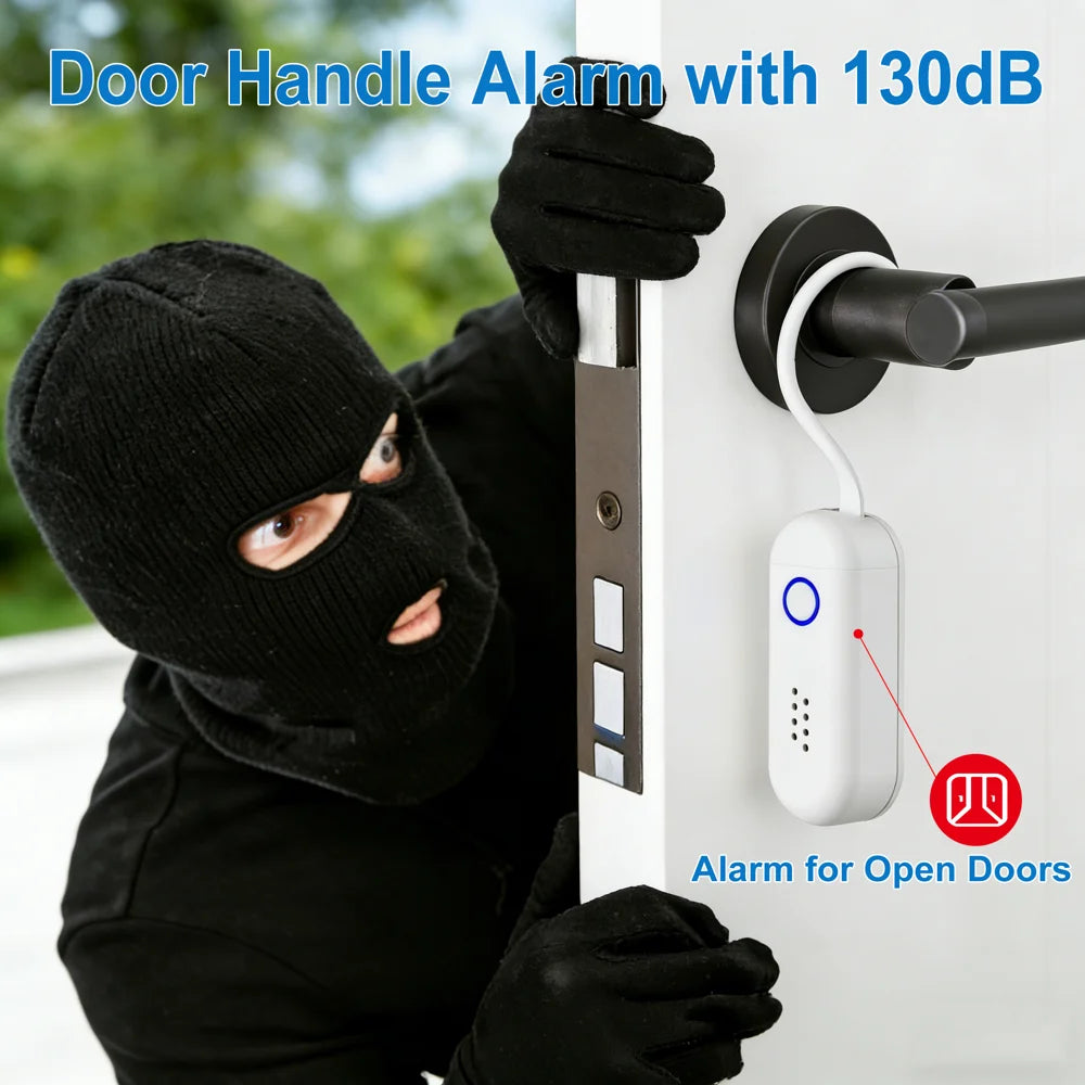 130dB Door Window Alarm with Sound and Light Flashing Hanging Door Handle Alarm for Hotel Home Security - White - 7