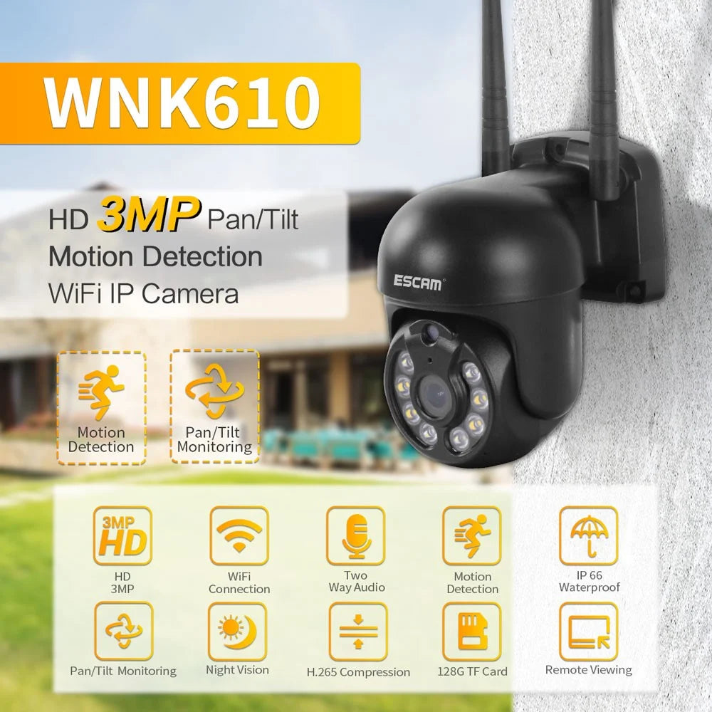 ESCAM WNK610 3MP Move Detection Dual-Light Source Night Vision Dual-Way Voice Intercom Wireless Security Camera - UK Plug - 2