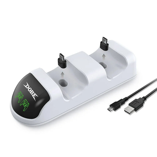 DOBE TP5-0506 Detachable Charging Dock Game Controller Dual Charging Stand with Adapter LED Indicator for PS5 - Black/White - 1