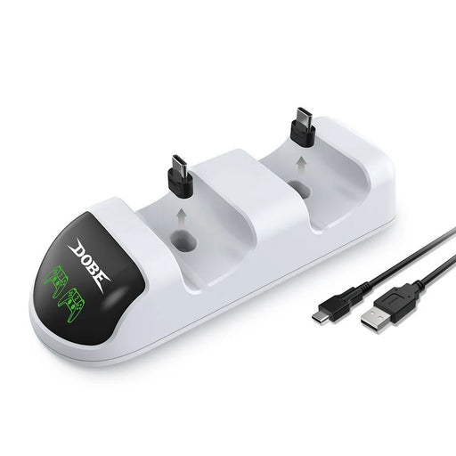 DOBE TP5-0506 Detachable Charging Dock Game Controller Dual Charging Stand with Adapter LED Indicator for PS5 - Black/White - 1