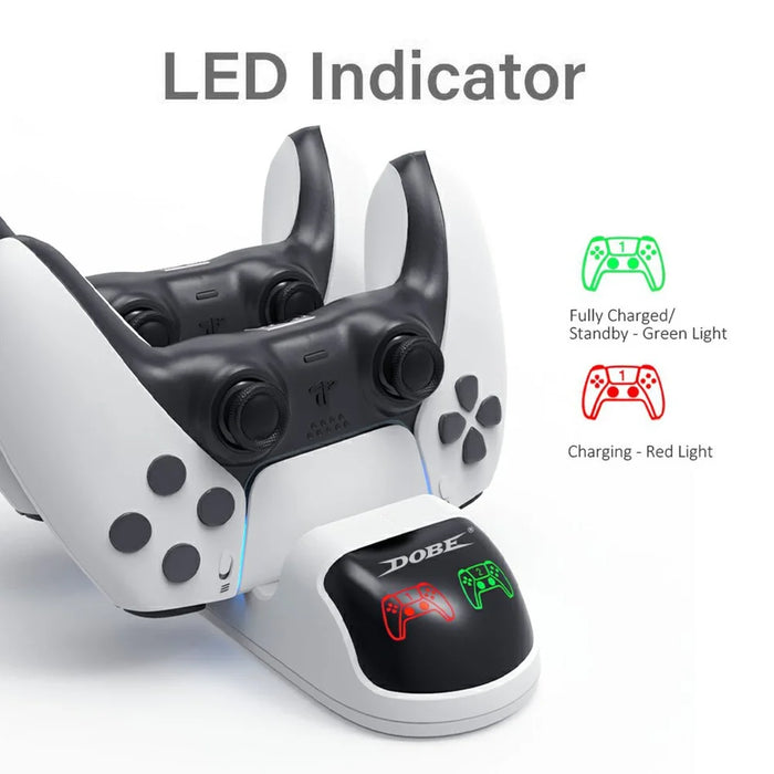 DOBE TP5-0506 Detachable Charging Dock Game Controller Dual Charging Stand with Adapter LED Indicator for PS5 - Black/White - 2