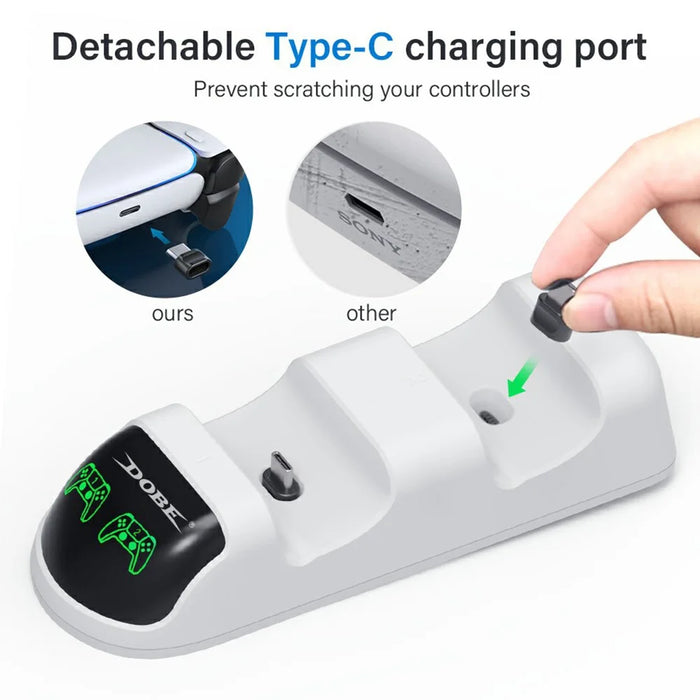 DOBE TP5-0506 Detachable Charging Dock Game Controller Dual Charging Stand with Adapter LED Indicator for PS5 - Black/White - 3