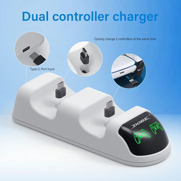 DOBE TP5-0506 Detachable Charging Dock Game Controller Dual Charging Stand with Adapter LED Indicator for PS5 - Black/White - 4