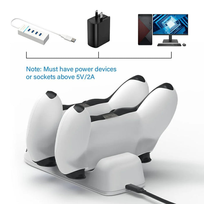 DOBE TP5-0506 Detachable Charging Dock Game Controller Dual Charging Stand with Adapter LED Indicator for PS5 - Black/White - 6