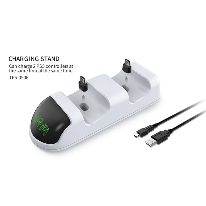 DOBE TP5-0506 Detachable Charging Dock Game Controller Dual Charging Stand with Adapter LED Indicator for PS5 - Black/White - 7