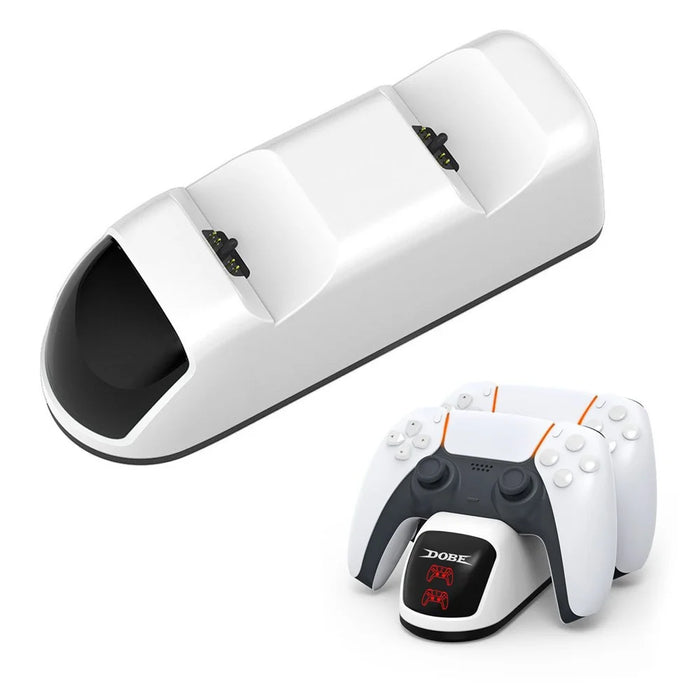 DOBE TP5-0515B DC5.3V 3A Gamepad Power Adapter Charger Station Dual Charging Dock with Indicator for PS5 Controller - White/Black - 1