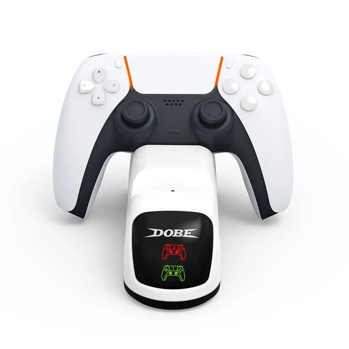 DOBE TP5-0515B DC5.3V 3A Gamepad Power Adapter Charger Station Dual Charging Dock with Indicator for PS5 Controller - White/Black - 3