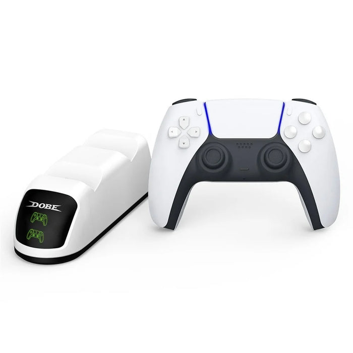 DOBE TP5-0515B DC5.3V 3A Gamepad Power Adapter Charger Station Dual Charging Dock with Indicator for PS5 Controller - White/Black - 5