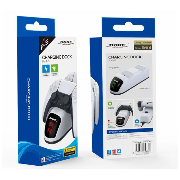 DOBE TP5-0515B DC5.3V 3A Gamepad Power Adapter Charger Station Dual Charging Dock with Indicator for PS5 Controller - White/Black - 6
