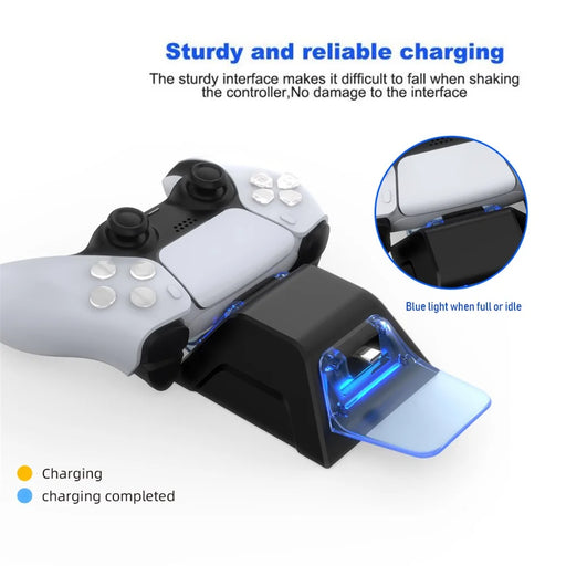 DOBE TP5-0528 Type-C USB Dual Charging Dock Station with USB Cable for PS5 Controller - Black/Transparent - 2