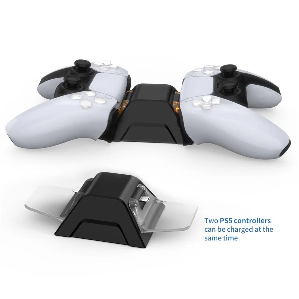 DOBE TP5-0528 Type-C USB Dual Charging Dock Station with USB Cable for PS5 Controller - Black/Transparent - 5