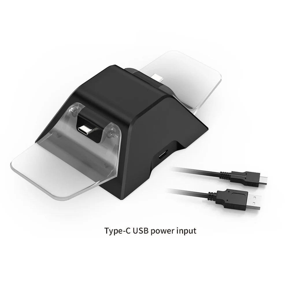 DOBE TP5-0528 Type-C USB Dual Charging Dock Station with USB Cable for PS5 Controller - Black/Transparent - 7