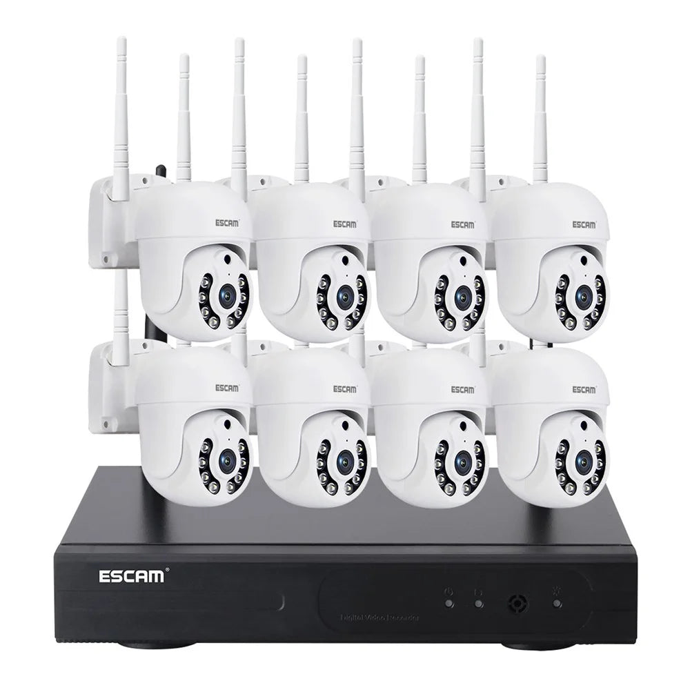 ESCAM WNK718 3MP Smart Home Security Camera NVR Set 8Pcs Wifi IP Cameras Outdoor Video CCTV Cameras Surveillance System - US Plug - 1