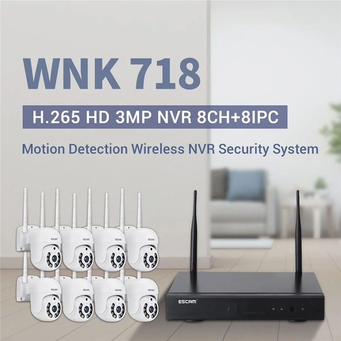 ESCAM WNK718 3MP Smart Home Security Camera NVR Set 8Pcs Wifi IP Cameras Outdoor Video CCTV Cameras Surveillance System - US Plug - 2