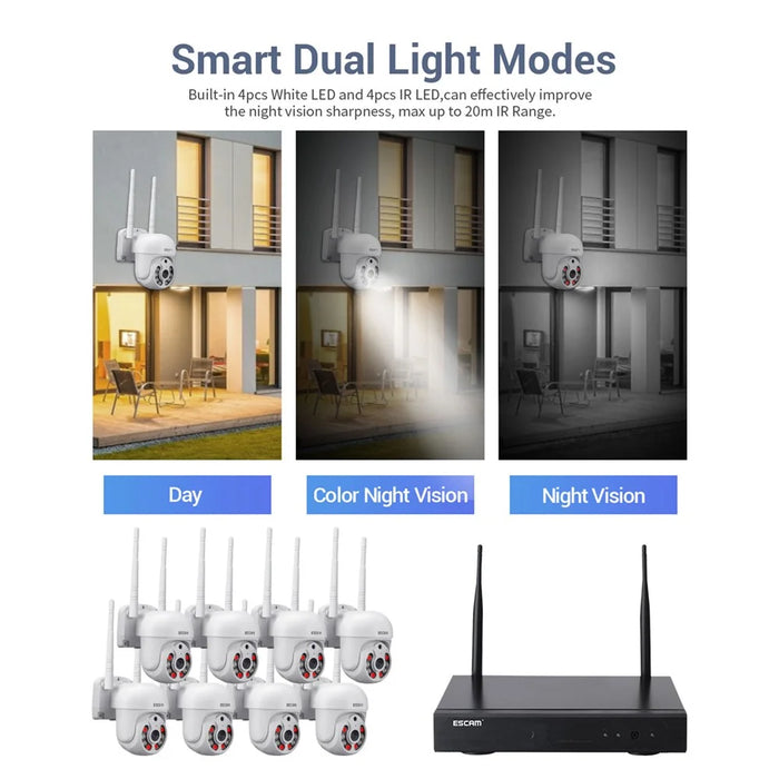ESCAM WNK718 3MP Smart Home Security Camera NVR Set 8Pcs Wifi IP Cameras Outdoor Video CCTV Cameras Surveillance System - US Plug - 6