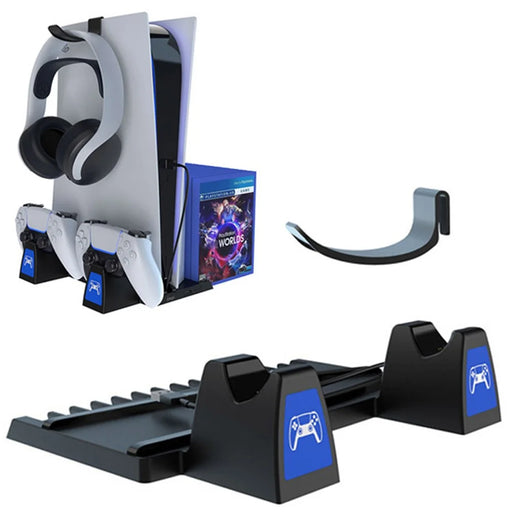 IPEGA PG-5009 Multifunctional Vertical Charging Dock Game Controller Charging Stand Storage Holder with Headset Hook Game Disc Container for PS5 - 1