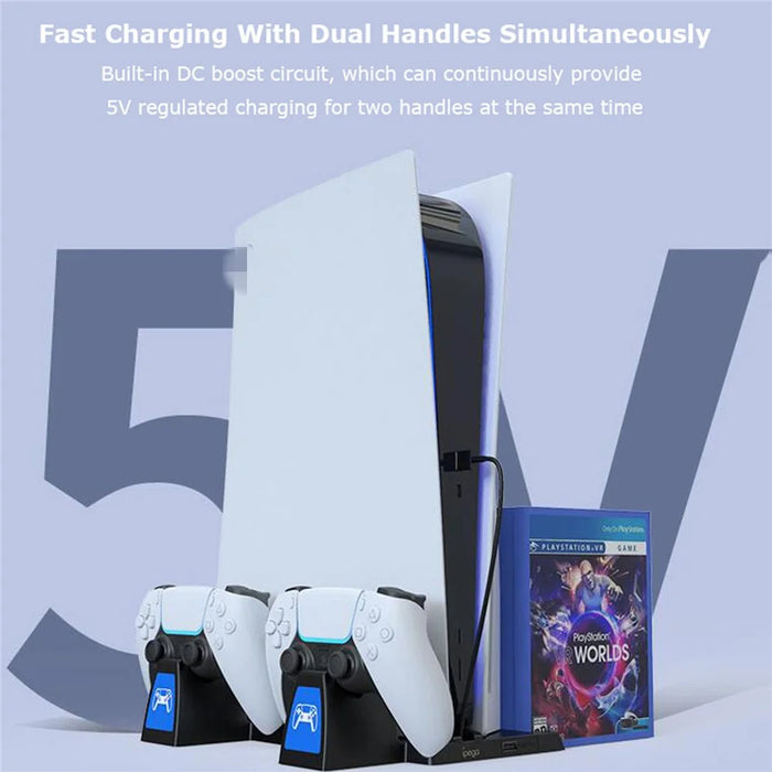 IPEGA PG-5009 Multifunctional Vertical Charging Dock Game Controller Charging Stand Storage Holder with Headset Hook Game Disc Container for PS5 - 3