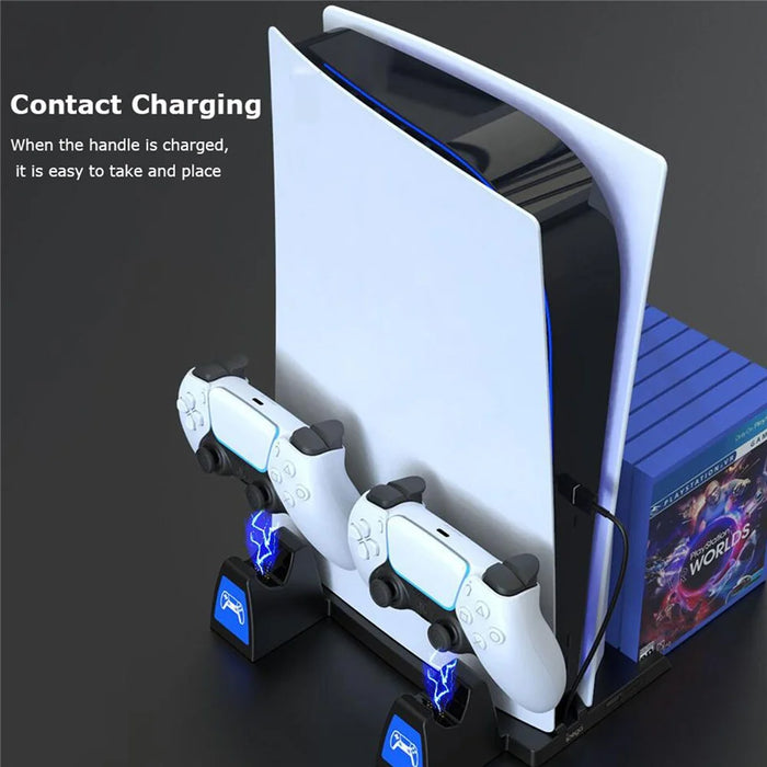 IPEGA PG-5009 Multifunctional Vertical Charging Dock Game Controller Charging Stand Storage Holder with Headset Hook Game Disc Container for PS5 - 4