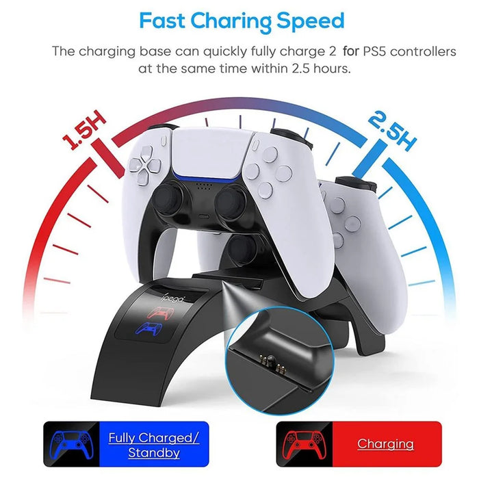 IPEGA PG-5016 Dual Controller Fast Charging Dock Stand Handheld Game Handle USB Charging Station Base with Indicator Light for PS5 Controller - 7