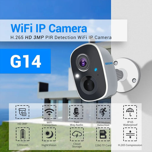 ESCAM G14 WiFi IP Camera 3MP Infrared Night Vision Outdoor Camera IP65 Waterproof 2-Way Audio - 2