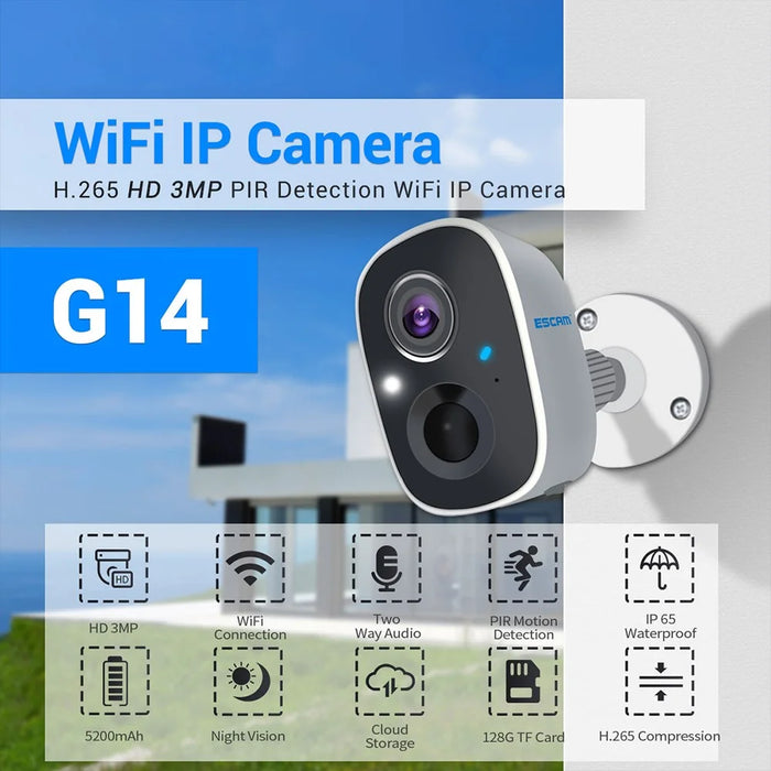 ESCAM G14 WiFi IP Camera 3MP Infrared Night Vision Outdoor Camera IP65 Waterproof 2-Way Audio - 2