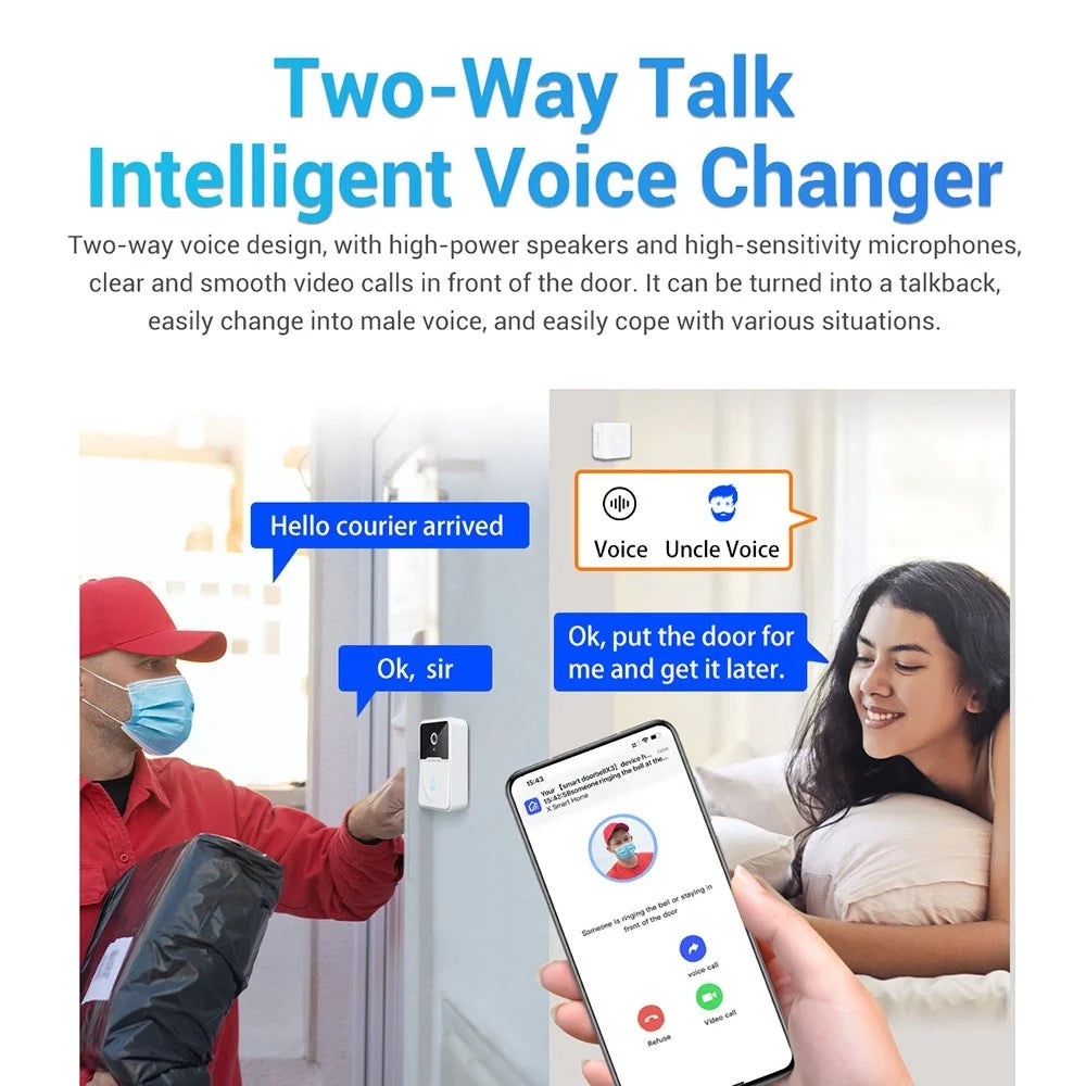 X3 Smart Doorbell Camera Mobile App Video Call Camera Monitor Voice Change Two-way Dialogue Snapshot Function Free Cloud Storage Smart Video Doorbell for Home Security - 5
