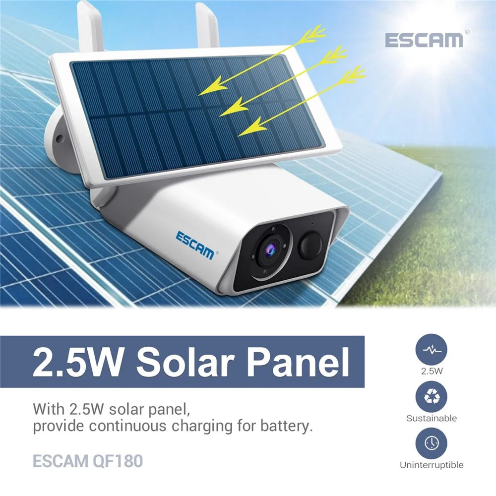 ESCAM QF180 HD 3MP H.265X Battery PIR Alarm Cloud Storage WiFi IP Camera Waterproof Home Security Monitor Camera Support Two Way Talk, Day/Night Version - 2