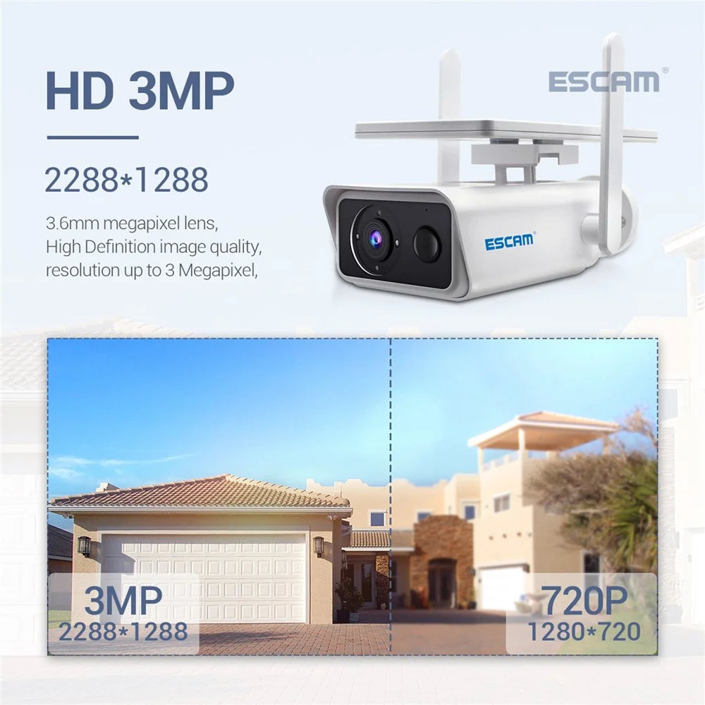 ESCAM QF180 HD 3MP H.265X Battery PIR Alarm Cloud Storage WiFi IP Camera Waterproof Home Security Monitor Camera Support Two Way Talk, Day/Night Version - 3