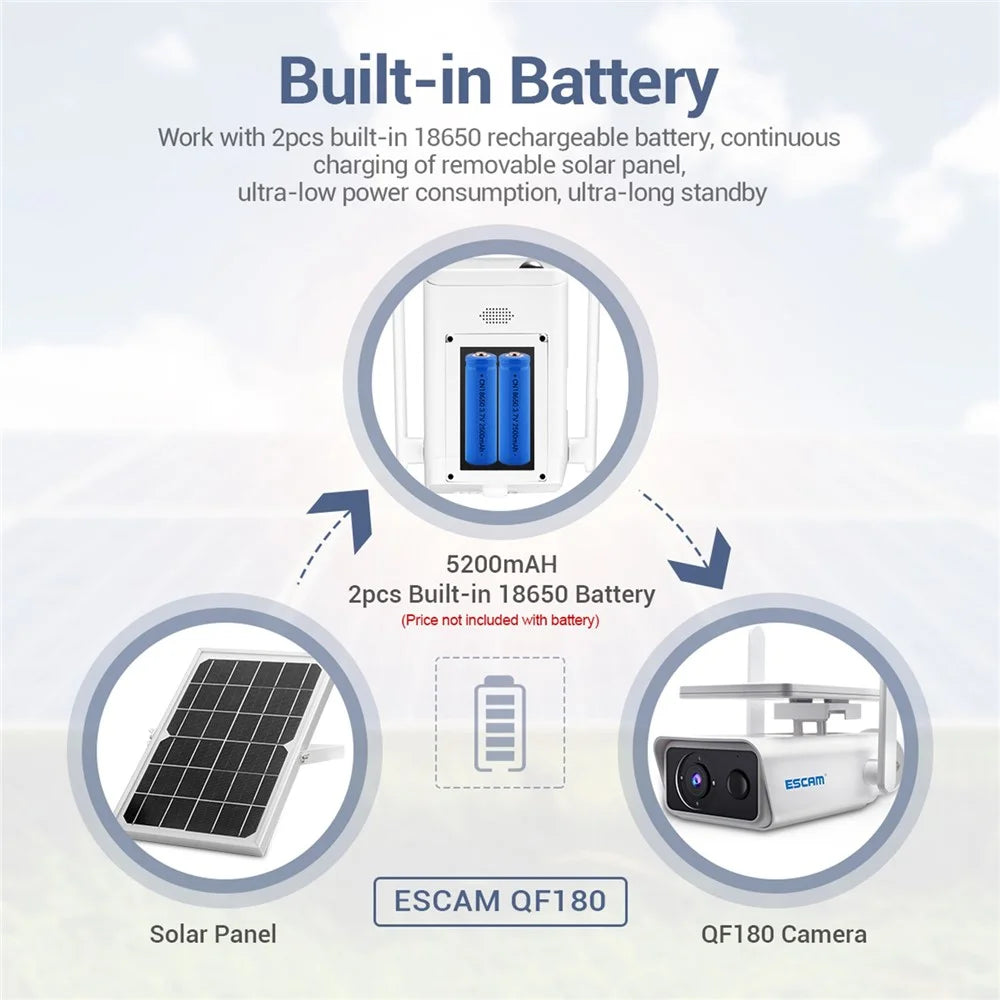 ESCAM QF180 HD 3MP H.265X Battery PIR Alarm Cloud Storage WiFi IP Camera Waterproof Home Security Monitor Camera Support Two Way Talk, Day/Night Version - 5
