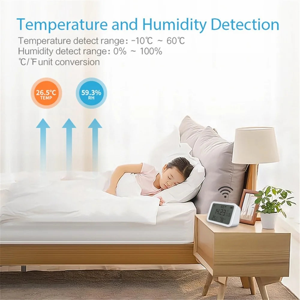 NEO NAS-CW01W 4 in 1 Multifunction Sensor Smart 2.4GHz WiFi Temperature and Humidity Detector with Dual Mode Clock / Luminance - 7