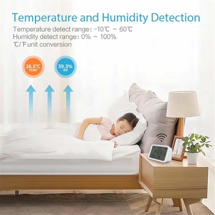 NEO NAS-CW01W 4 in 1 Multifunction Sensor Smart 2.4GHz WiFi Temperature and Humidity Detector with Dual Mode Clock / Luminance - 7