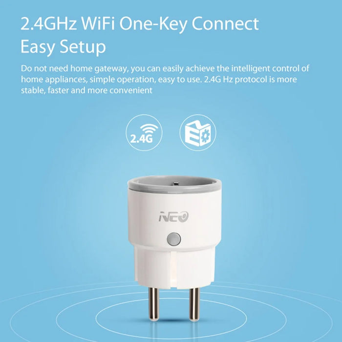 NEO NAS-WR01W-16A Smart Home WiFi Plug 16A Current Mini Outlet Socket Remote Control Compatible with Alexa Google - EU Plug - 2