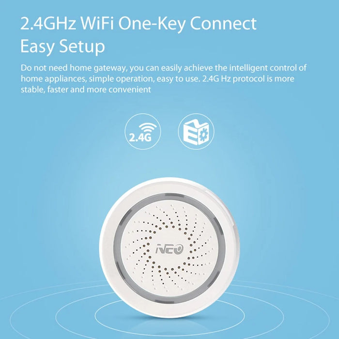 NEO NAS-AB02W Smart Wireless Alarm 2.4GHz WiFi Mini Siren Alarm Support Mobile Phone Control for Home (USB Powered) - 5