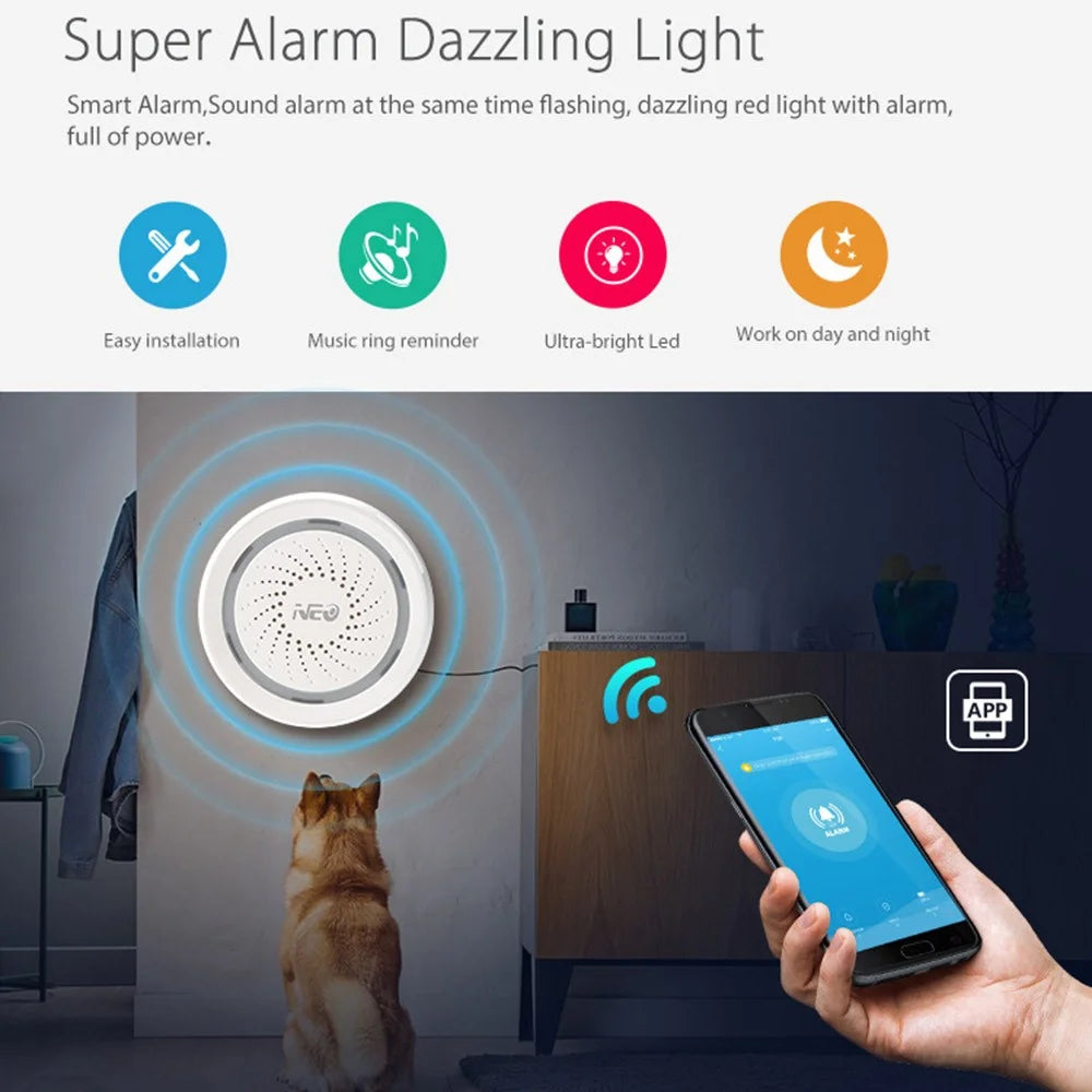 NEO NAS-AB02W Smart Wireless Alarm 2.4GHz WiFi Mini Siren Alarm Support Mobile Phone Control for Home (USB Powered) - 7