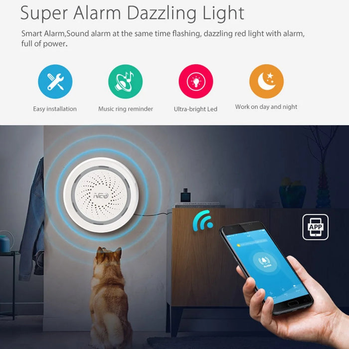NEO NAS-AB02W Smart Wireless Alarm 2.4GHz WiFi Mini Siren Alarm Support Mobile Phone Control for Home (USB Powered) - 7