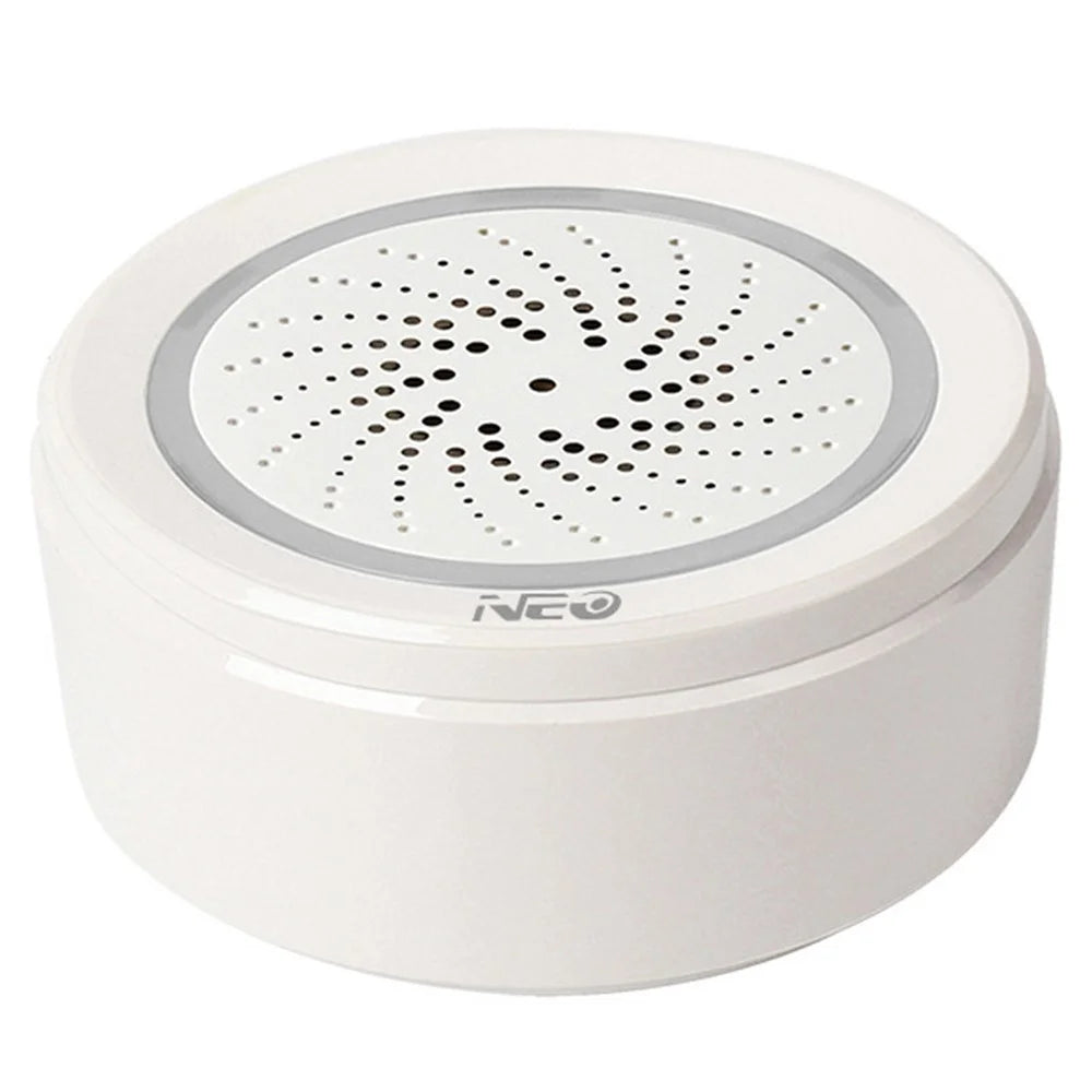NEO NAS-AB02WT 2.4GHz WiFi Wireless Alarm Mini Smart Siren Alarm with Temperature and Humidity Sensor for Home (USB Powered) - 1