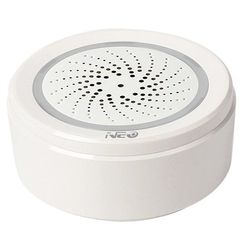 NEO NAS-AB02WT 2.4GHz WiFi Wireless Alarm Mini Smart Siren Alarm with Temperature and Humidity Sensor for Home (USB Powered) - 1