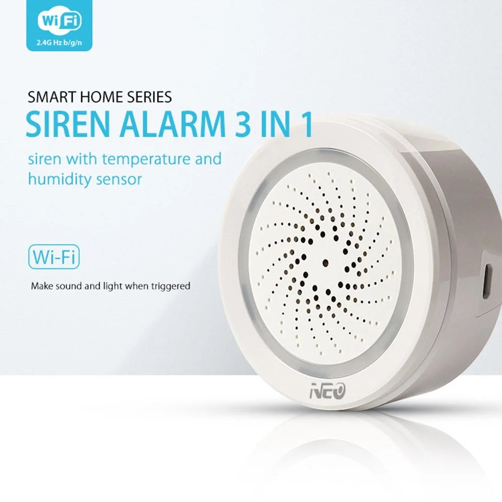 NEO NAS-AB02WT 2.4GHz WiFi Wireless Alarm Mini Smart Siren Alarm with Temperature and Humidity Sensor for Home (USB Powered) - 4